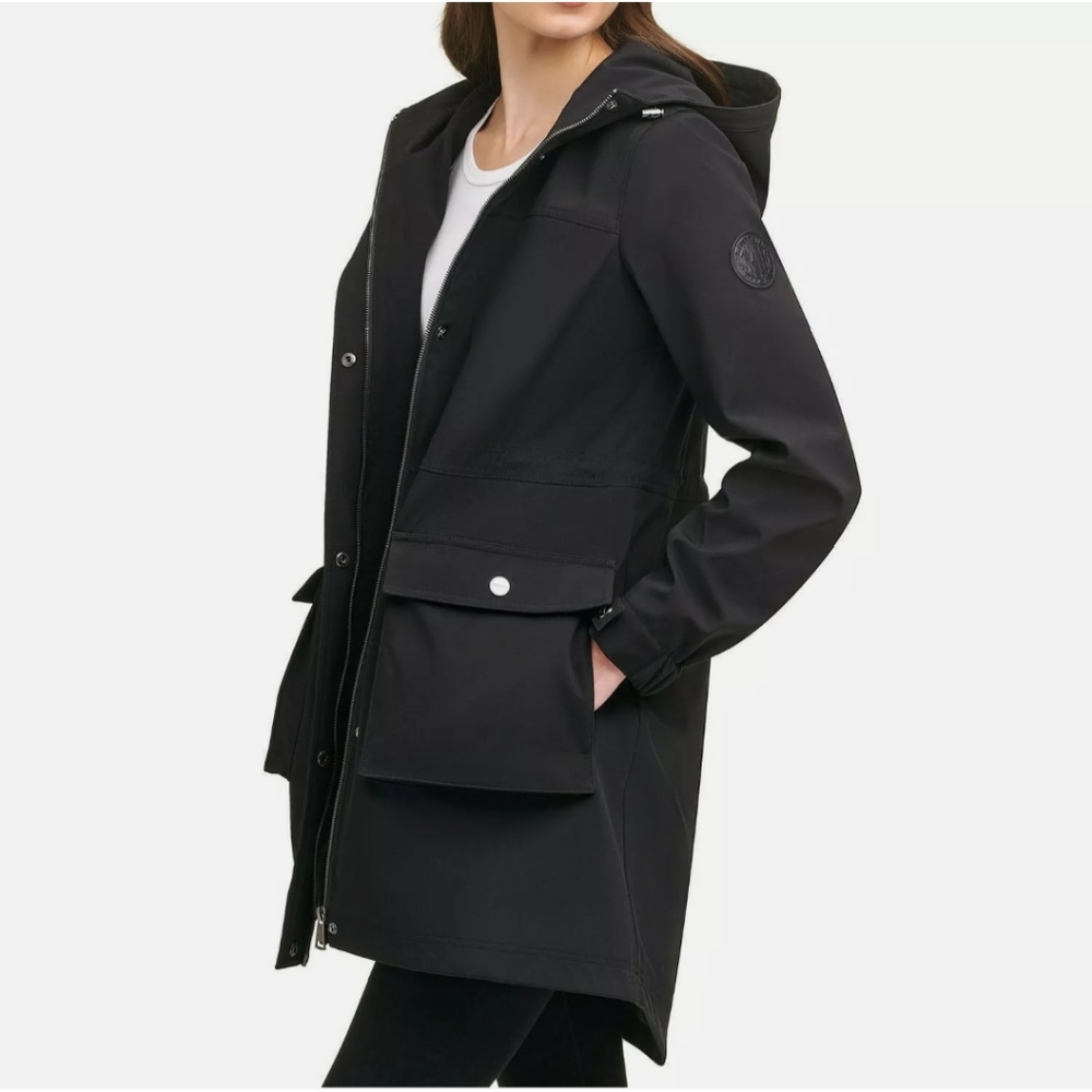 DKNY Womens Water Resistant Hooded Adjustable Waist Long Lined Parka NWT - Picture 2 of 13